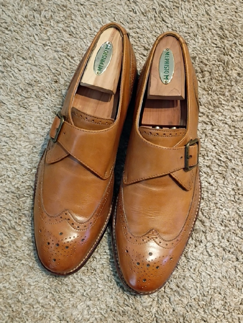 Joseph Abboud Tan Leather Wingtip Monk Strap Oxfords